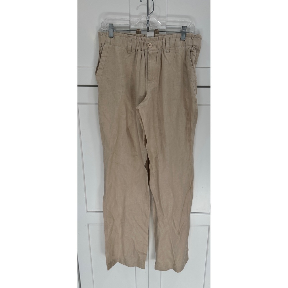 London Jean Linen Relaxed Fit Elastic Waist Pants Khaki Size 12‎